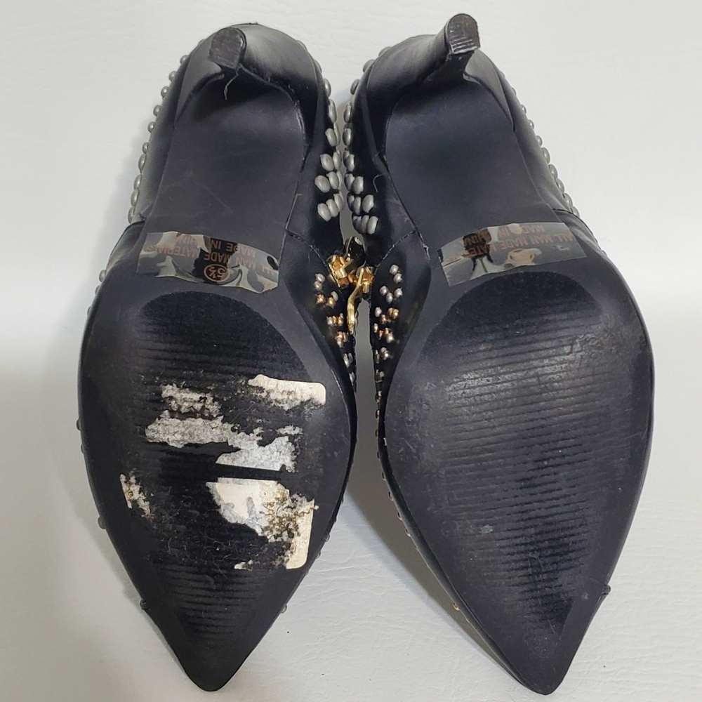 Liliana Studded Black and Silver Heeled Boots Women's Size 5.5 - Picture 7 of 8